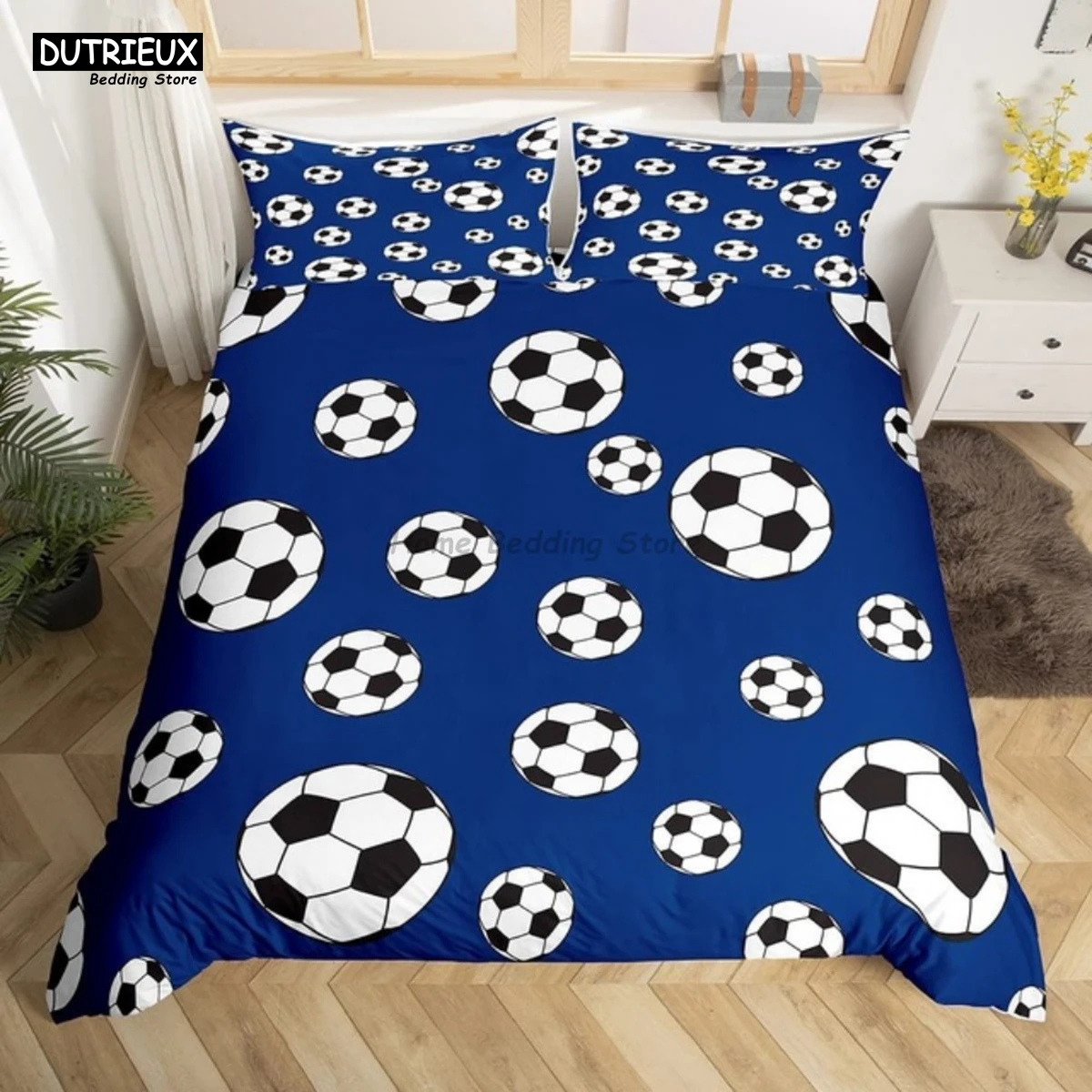 white black football themed bedding set with soccer duvet cover, ideal for boys & teens great gift option white black football themed bedding set with soccer duvet cover, ideal for boys & teens great gift option