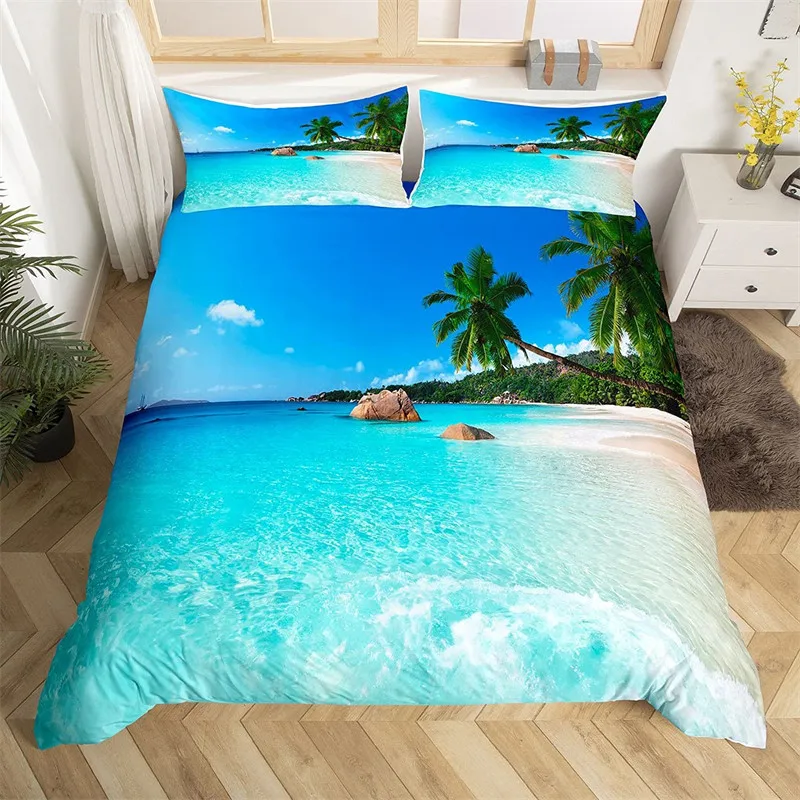 beach duvet cover set polyester tropical island with the palm tree and sea beach nature theme double queen king size quilt cover beach duvet cover set polyester tropical island with the palm tree and sea beach nature theme double queen king size quilt cover
