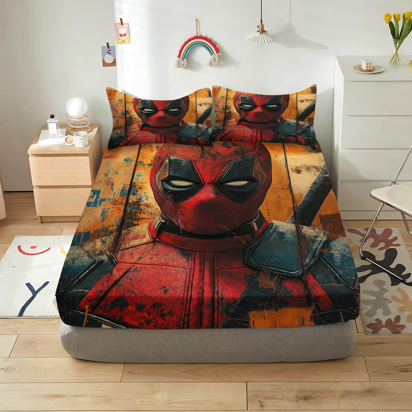 deadpool and wolverine cartoon fitted sheets anime printing children's bedroom pillowcase set polyester adult gift bedding deadpool and wolverine cartoon fitted sheets anime printing children's bedroom pillowcase set polyester adult gift bedding