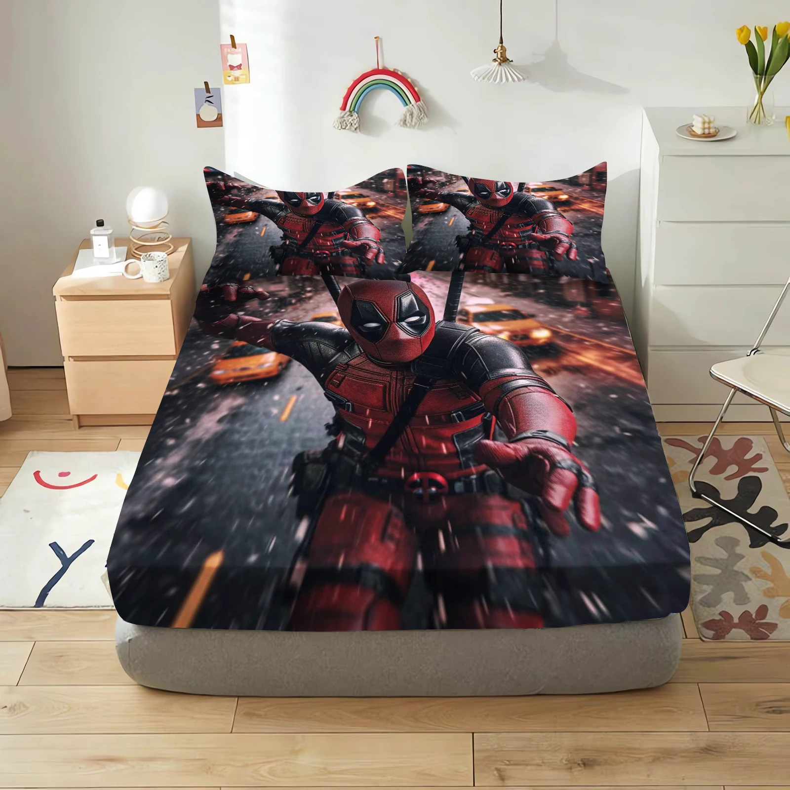 deadpool and wolverine cartoon fitted sheets anime printing children's bedroom pillowcase set polyester adult gift bedding deadpool and wolverine cartoon fitted sheets anime printing children's bedroom pillowcase set polyester adult gift bedding