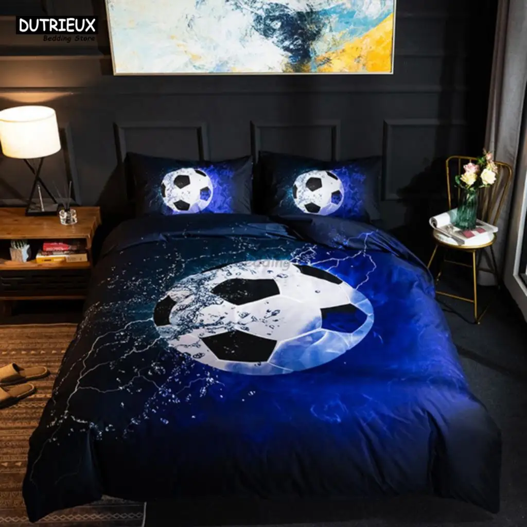 white black football themed bedding set with soccer duvet cover, ideal for boys & teens great gift option white black football themed bedding set with soccer duvet cover, ideal for boys & teens great gift option