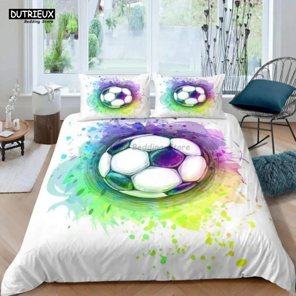 white black football themed bedding set with soccer duvet cover, ideal for boys & teens great gift option white black football themed bedding set with soccer duvet cover, ideal for boys & teens great gift option