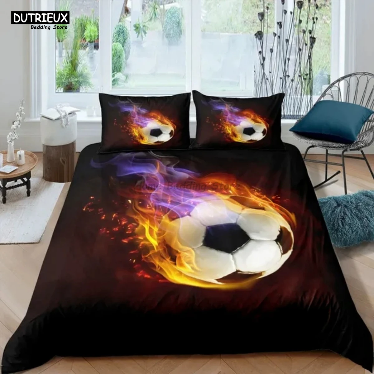 white black football themed bedding set with soccer duvet cover, ideal for boys & teens great gift option white black football themed bedding set with soccer duvet cover, ideal for boys & teens great gift option