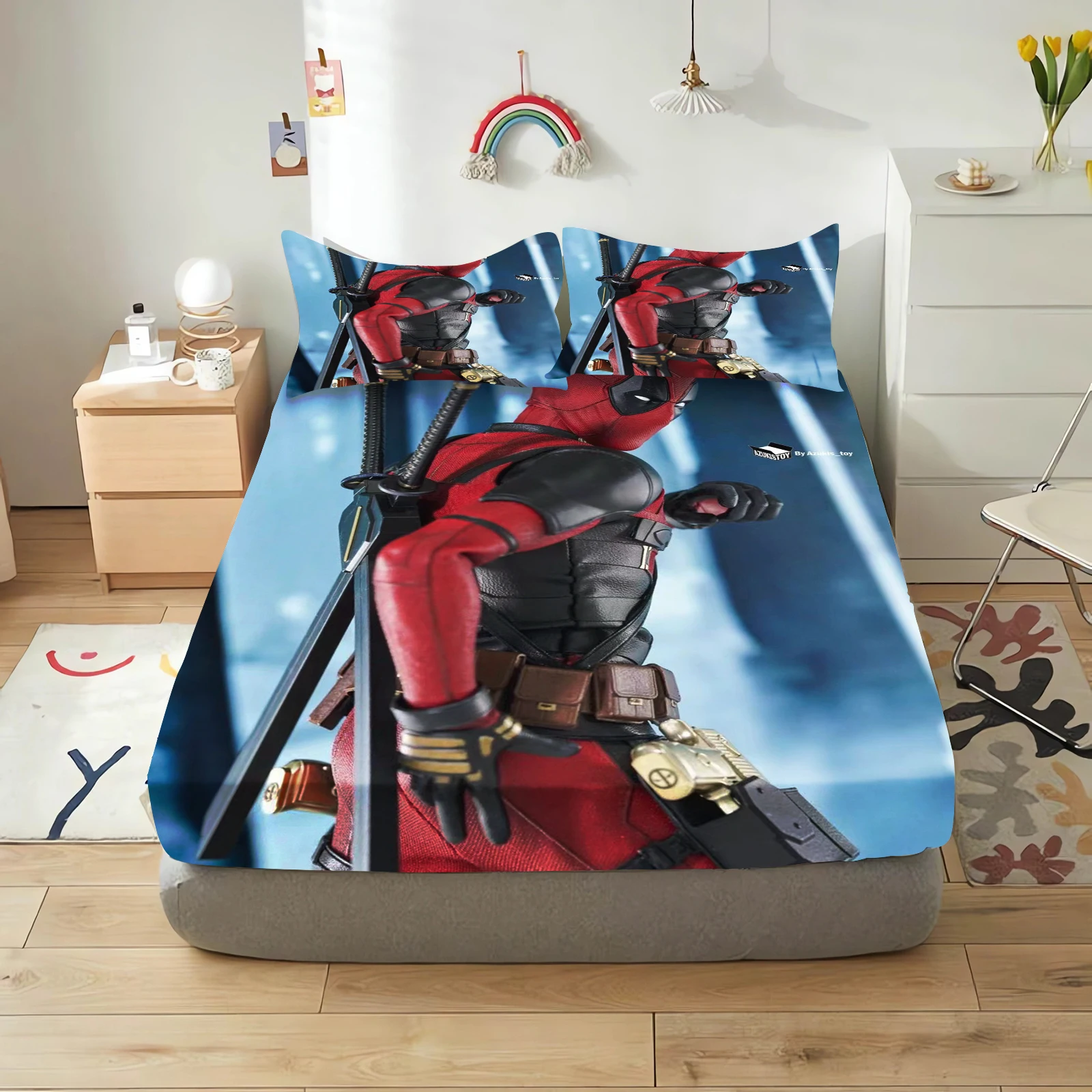 deadpool and wolverine cartoon fitted sheets anime printing children's bedroom pillowcase set polyester adult gift bedding deadpool and wolverine cartoon fitted sheets anime printing children's bedroom pillowcase set polyester adult gift bedding