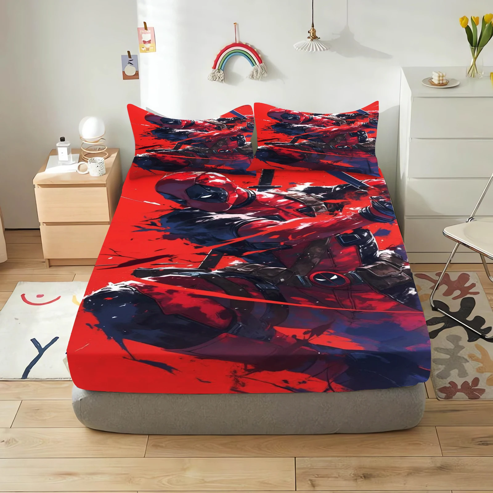 deadpool and wolverine cartoon fitted sheets anime printing children's bedroom pillowcase set polyester adult gift bedding deadpool and wolverine cartoon fitted sheets anime printing children's bedroom pillowcase set polyester adult gift bedding
