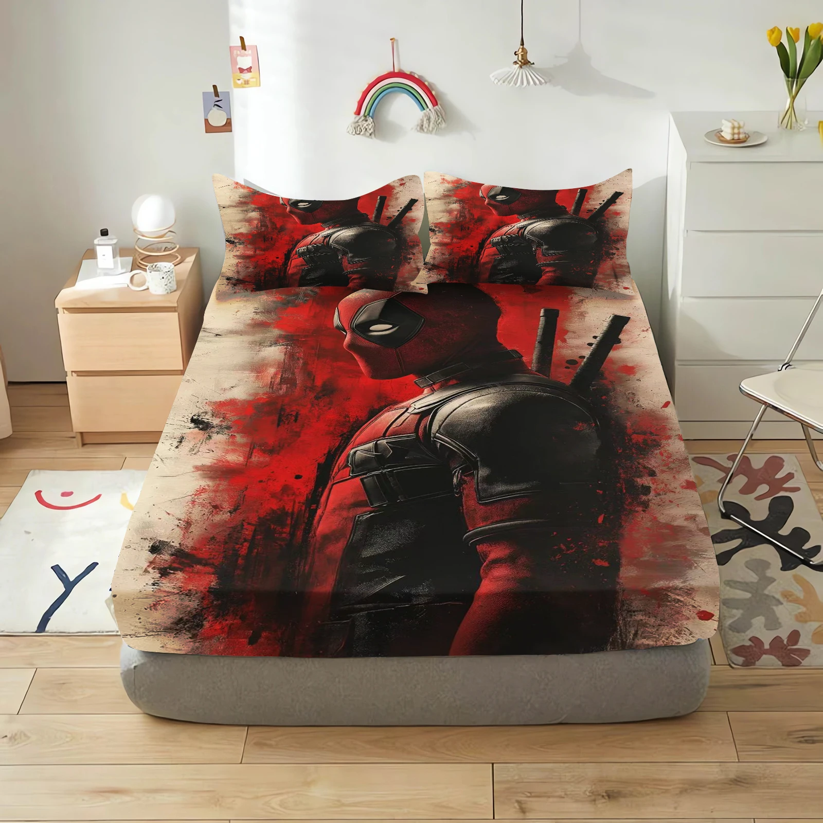 deadpool and wolverine cartoon fitted sheets anime printing children's bedroom pillowcase set polyester adult gift bedding deadpool and wolverine cartoon fitted sheets anime printing children's bedroom pillowcase set polyester adult gift bedding