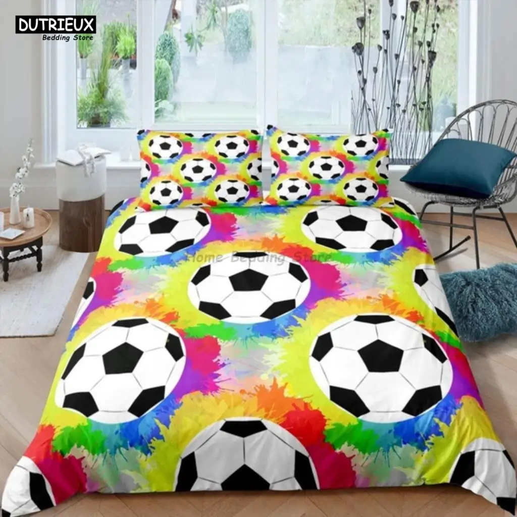 white black football themed bedding set with soccer duvet cover, ideal for boys & teens great gift option white black football themed bedding set with soccer duvet cover, ideal for boys & teens great gift option