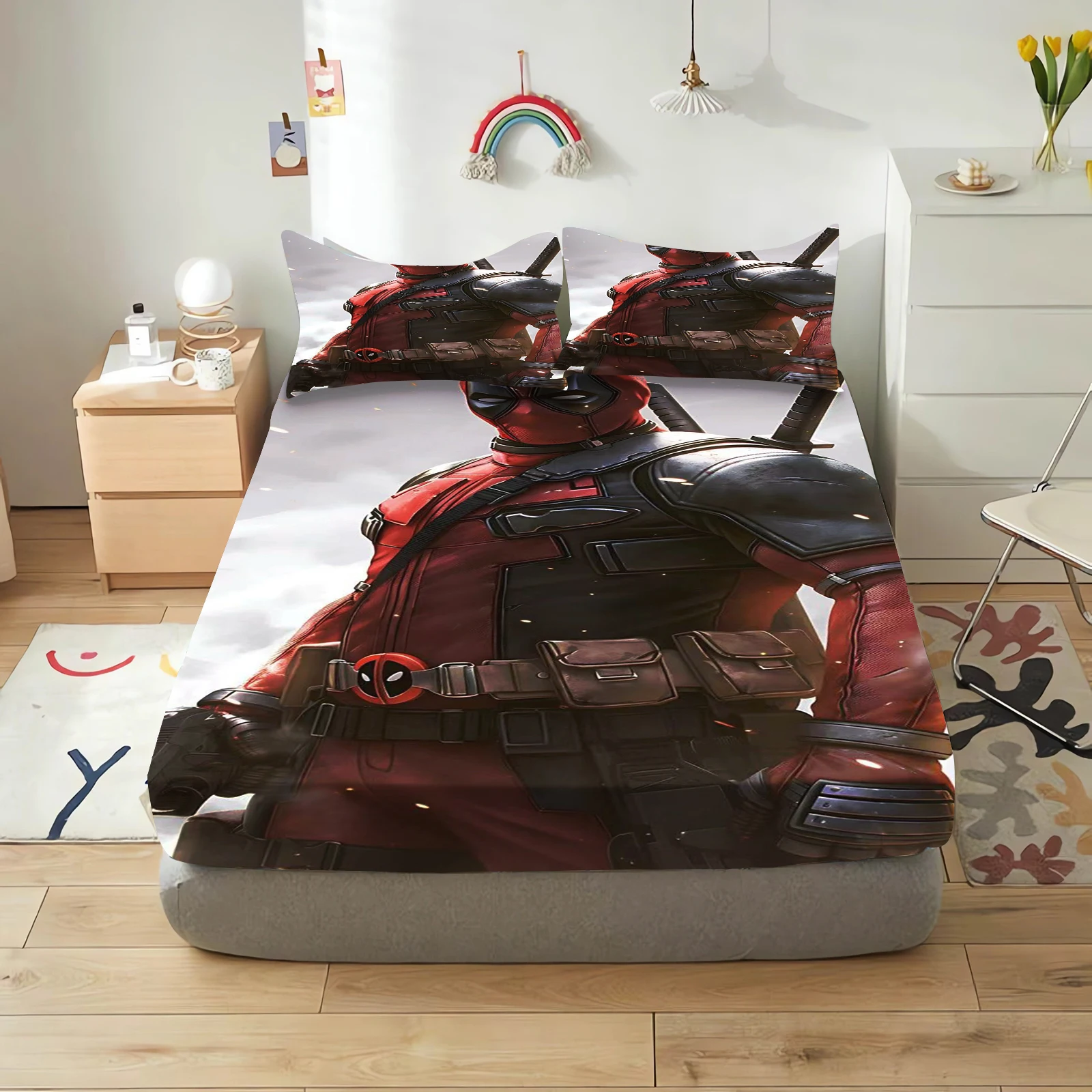 deadpool and wolverine cartoon fitted sheets anime printing children's bedroom pillowcase set polyester adult gift bedding deadpool and wolverine cartoon fitted sheets anime printing children's bedroom pillowcase set polyester adult gift bedding
