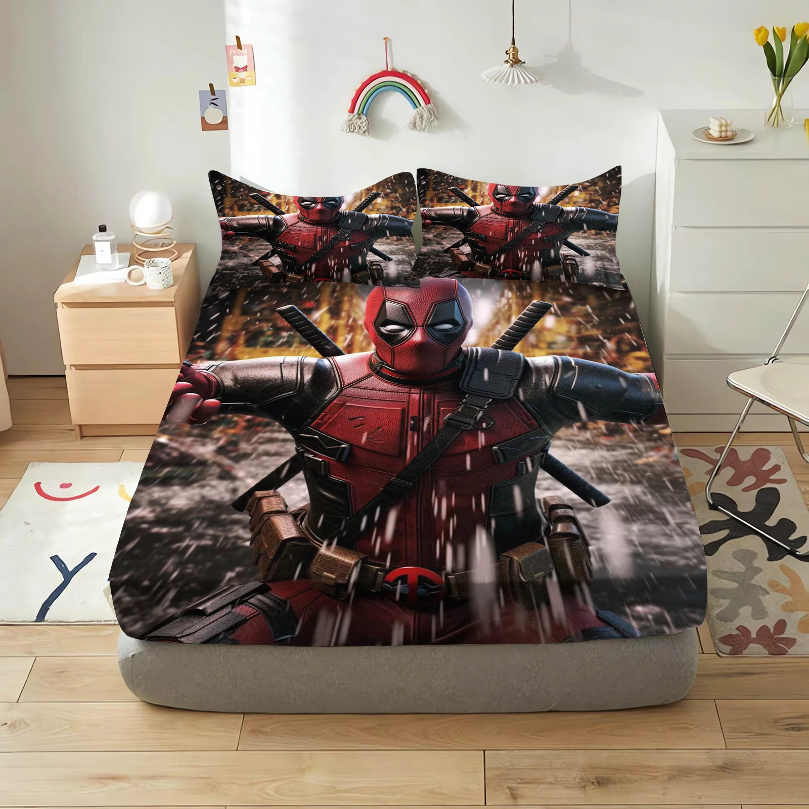 deadpool and wolverine cartoon fitted sheets anime printing children's bedroom pillowcase set polyester adult gift bedding deadpool and wolverine cartoon fitted sheets anime printing children's bedroom pillowcase set polyester adult gift bedding
