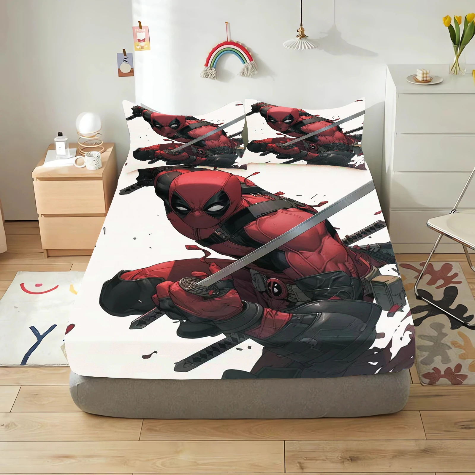 deadpool and wolverine cartoon fitted sheets anime printing children's bedroom pillowcase set polyester adult gift bedding deadpool and wolverine cartoon fitted sheets anime printing children's bedroom pillowcase set polyester adult gift bedding