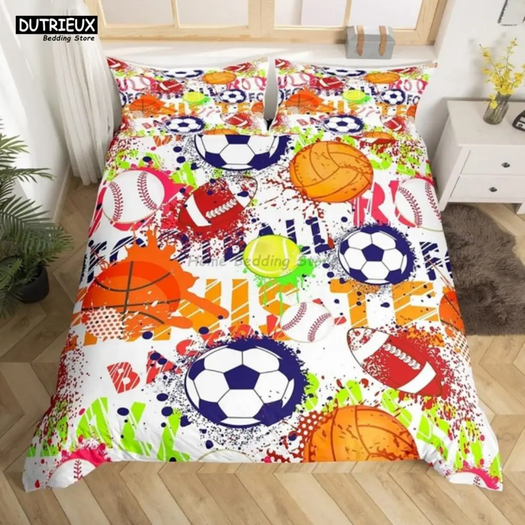 white black football themed bedding set with soccer duvet cover, ideal for boys & teens great gift option white black football themed bedding set with soccer duvet cover, ideal for boys & teens great gift option