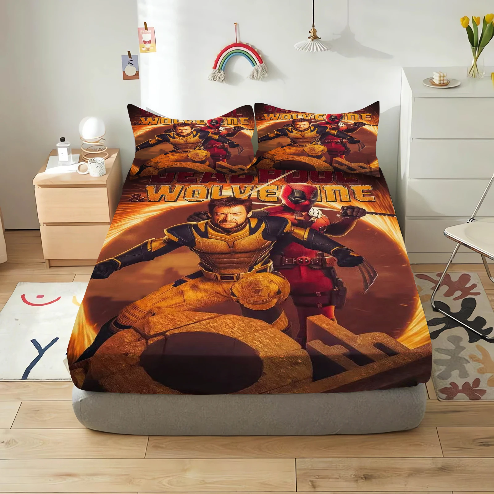 deadpool and wolverine cartoon fitted sheets anime printing children's bedroom pillowcase set polyester adult gift bedding deadpool and wolverine cartoon fitted sheets anime printing children's bedroom pillowcase set polyester adult gift bedding