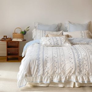 Embroidered French Lace Ruffle Bedding Bundle