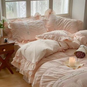 Embroidered Lace Ruffle Bedding Bundle